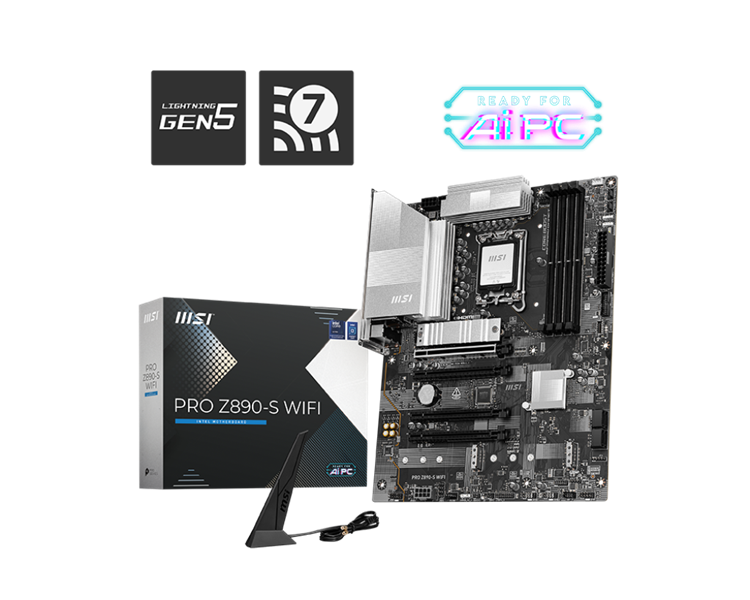 Материнская плата MSI PRO Z890-S WIFI, Z890,LGA1851,4DDR5,4PCI-Ex16,3M.2,1USB 40G,2USB 20G,8USB 5G, 4USB 2.0