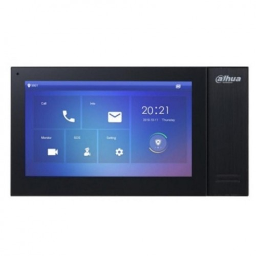 Домофония DAHUA Монитор видеодомофона IP 7 дюймовый, черный1024x600 разрешение, ёмкостной сенсорный экран; тревожные входы / выходы 6/1; LAN; встроенная карта памяти до 8Гб; Возможность просмотра IP видеокаме