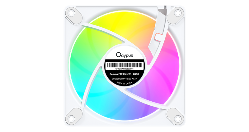 Вентилятор для корпуса Ocypus Gamma F12 Elite WH ARGB, 120x120x25mm, 4-PIN PWM, 600-1800 RPM, 26 DBA MAX, HYDRO BEARING