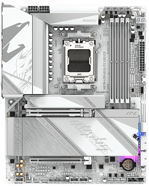 Материнская плата GIGABYTE X870 AORUS ELITE X3D ICE, AM5, X870, 4*DDR5, 2*SATA, 4*M.2, 6*USB 3.2, 1*USB 2.0, 2*Type-C, 3*PCIx16, HDMI, ATX
