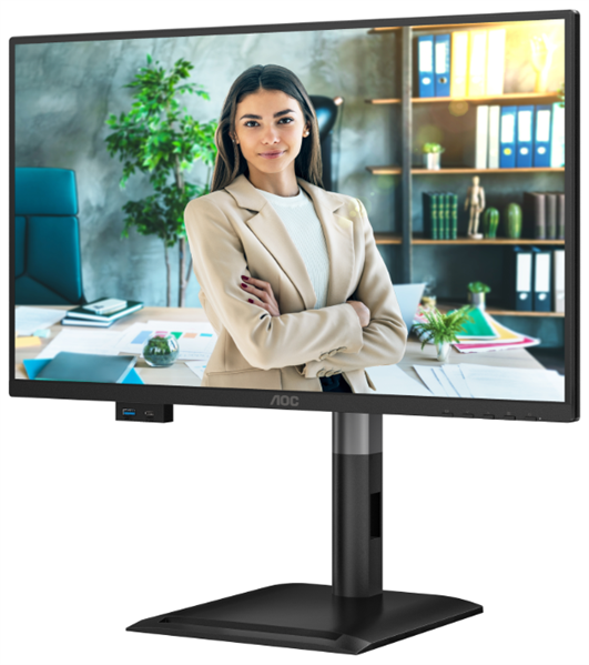 Монитор 23,8" AOC 1920x1080 WLED 16:9 IPS 300cd, 1500:1, 20M:1, 4ms, 178°/178°, VGA, HDMI, DP, USB hub: USB3.2x3, USB-B3.2, USB-C(15W), 120Hz, Speakers, Tilt, Height, Swivel, Pivot, Internal, VESA, Black, 3y