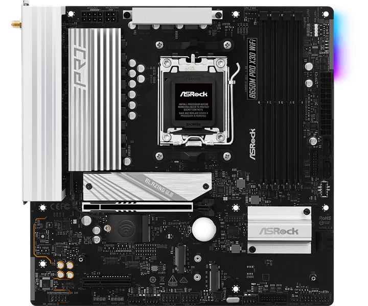 Материнская плата ASROCK B650M X3D WIFI, AM5, B650, 4*DDR5, 4*SATA, 3*M.2, 3*USB 3.2, 4*USB 2.0, Type-C, 2*PCIx16, 1*M.2 (Key E), HDMI+DP, mATX