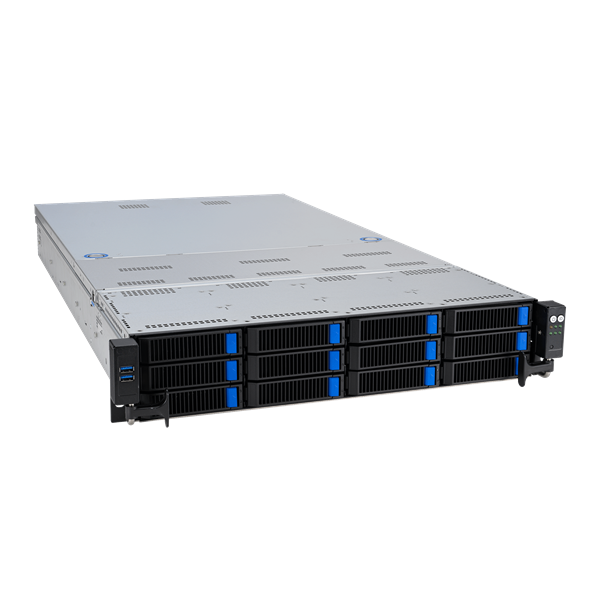 ASUS RS720-E11-RS12U 2U, 2x LGA4677, 32x DDR5(4800), 12x 3,5 (8xNVMe/SAS/SATA+4 NVMe/SATA), 2xM.2 slot 2280, 6x PCIe G5 x8 or 3 x PCIe G5 x16, up to 4 dual-slot GPUs, 1x OCP 3.0, 2x10Gbe RJ45, 2x2600W