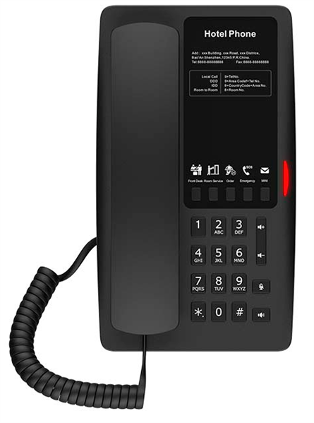 Отельный SIP-Телефон Fanvil H4, 2 SIP-акк., POE, БП в комп., 2x100 Mbps, Чёрный, 5 прог. клав.
