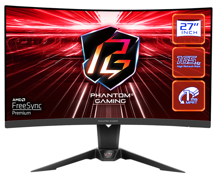 ASROCK 27" PG27Q15R2A VA 2560X1440 Curved 1500R 1 ms MPRT 550 cd 165 Hz VESA DisplayHDR400 DP HDMI*2 Swivel HAS Black
