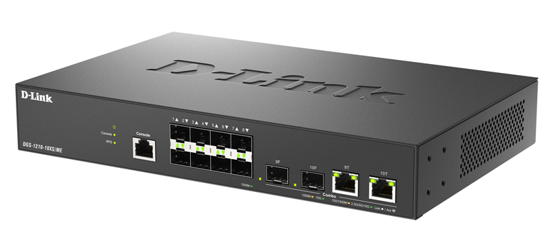 коммутатор D-Link Управляемый L2 коммутатор, 8x1000Base-X SFP, 2xCombo 10GBase-T/SFP+, защита от статического электричества до 6 кВ, CLI, консольный порт RJ-45, RPS, поддержка Dying Gasp