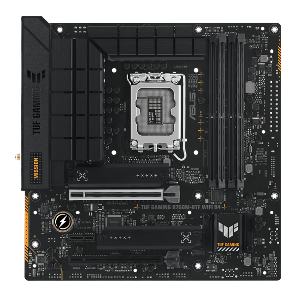 Материнская плата ASUS TUF GAMING B760M-BTF WIFI D4, LGA1700, B760, 4*DDR4, 4*SATA, 3*M.2, 4*USB 3.2, 3*USB 2.0, Type-C, 2*PCIx16, 1*PCIx1, DP+HDMI, mATX; 90MB1E50-M0EAY0