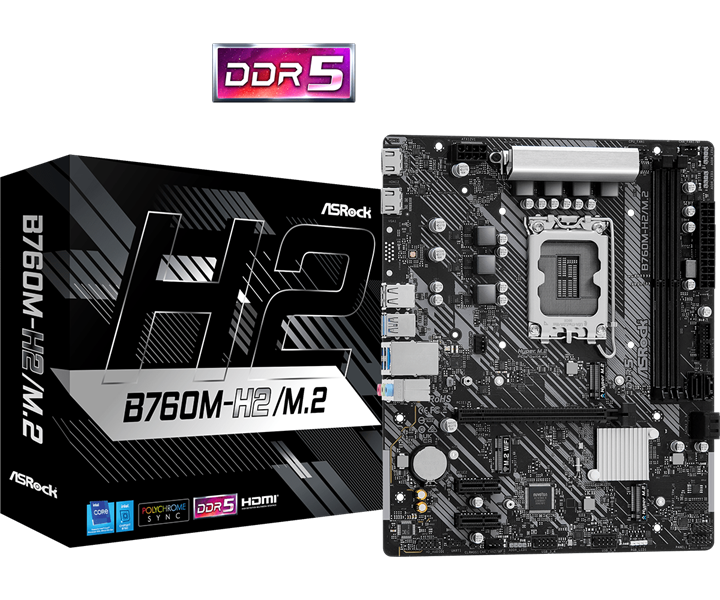 Материнская плата ASROCK B760M-H2/M.2 LGA1700, B760, 2*DDR5, 4*SATA, 2*M.2, 4*USB 3.2, 2*USB 2.0, 1*PCIx16, 2*PCIx1, 1*M.2 (Key E), 2*HDMI, mATX