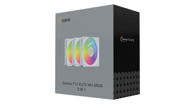Вентилятор для корпуса Ocypus Gamma F12 Elite WH ARGB 3 IN 1, 120x120x25mm, 4-PIN PWM, 600-1800 RPM, 26 DBA MAX, HYDRO BEARING