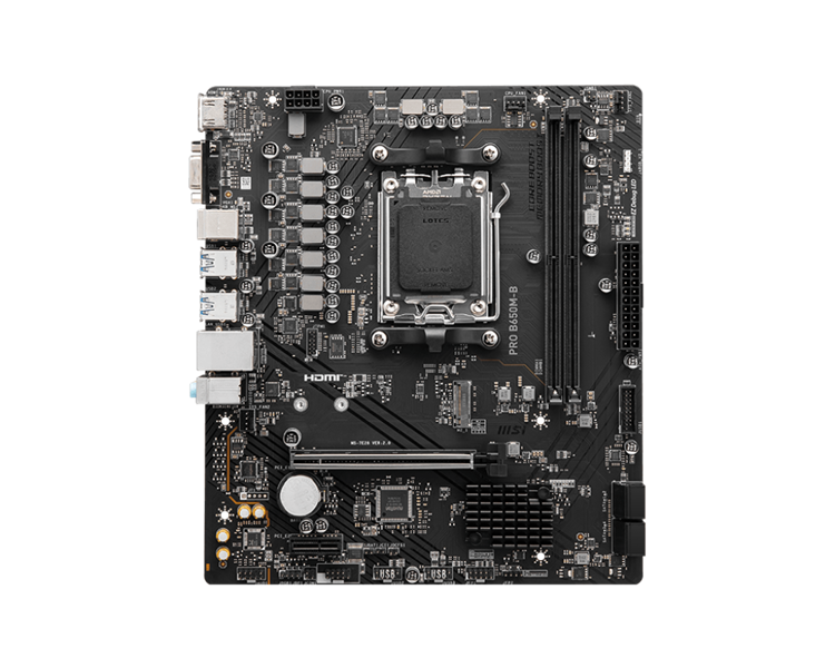 Материнская плата MSI PRO B650M-B,B650,AM5,2DDR5,1PCI-Ex16,1PCI-Ex1,1M.2,4SATA3,6USB3.2 Gen1,6USB2.0,HD Audio