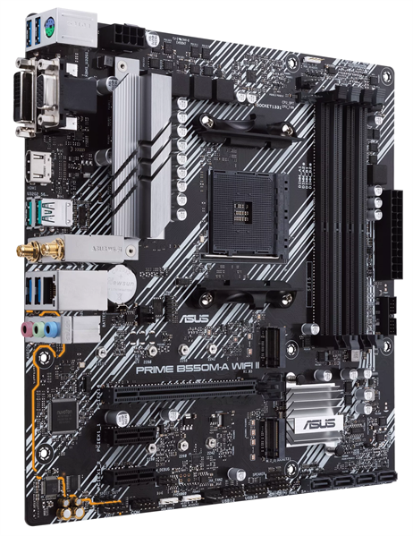 Материнская плата ASUS PRIME B550M-A WIFI II, AM4, B550, 4*DDR4, 4*SATA, 2*M.2, 6*USB 3.2, 2*PCIx16, 2*PCIx1, DVI-D+HDMI+D-Sub, mATX ; 90MB19X0-M0EAY0