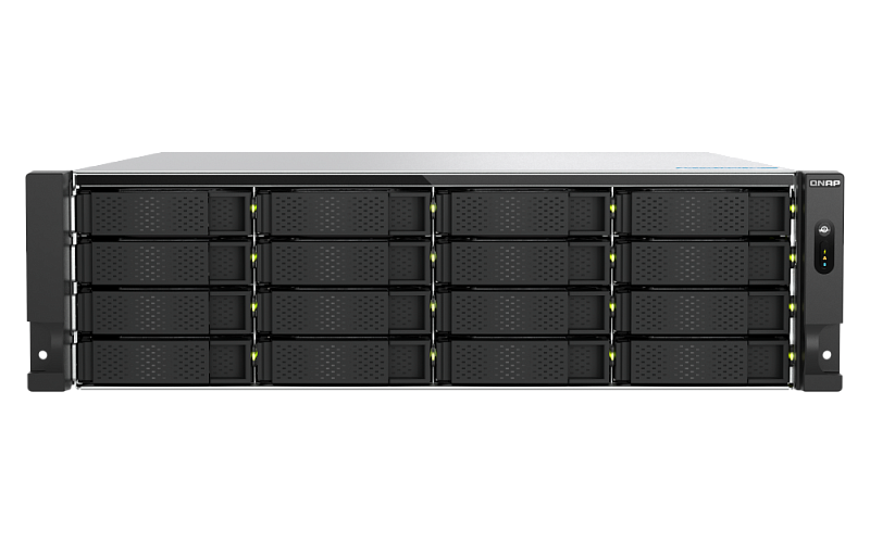 система хранения данных QNAP ENTERPRISE 3U/16bay 8C 5,3GhzCPU/32Gb(up128)/upto 112HDD with TL-R1620Sep/SATA(3,5" 2,5")/2xUSB3.2/3xExp.slot/2x2.5GbE 2X10Gb(BASE-T)/iSCSI/2xPS/no rail(RAIL-B02)/5YW TS-h1677AXU-RP-R7-32G-EU-RU