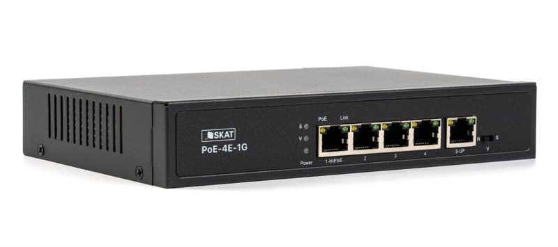 Коммутатор (4070)SKAT PoE-4E-1G коммутатор PoE Plus, мощность 80Вт, порты: 4-Ethernet, 1-Uplink