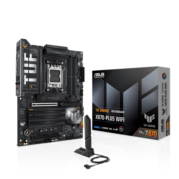 Материнская плата ASUS TUF GAMING X870-PLUS WIFI, AM5, X870, 4*DDR5, 2*SATA, 4*M.2, 1*USB 2.0, 7*USB 3.2, 2*USB4, 2*Type-C, 3*PCIx16, HDMI, ATX; 90MB1IU0-M0EAY0