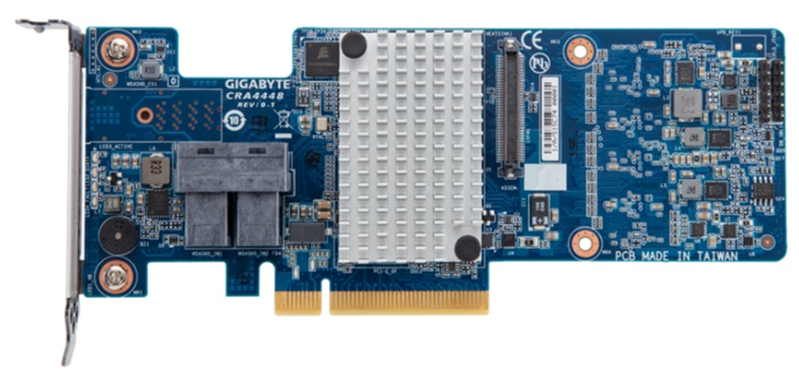 Gigabyte RAID Controller PCIe 3.0 x8, SAS/SATA 12G, RAID 0,1,5,6,10,50,60, Cache 2Gb, SAS3108, 8 ports (2*int SFF8643), Up to 32 x physical devices via SAS expander, only for Gigabyte Servers