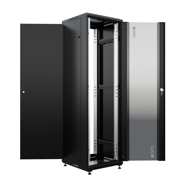 Телекоммуникационный шкаф (4400) Бастион SKAT TB-22R660GF-B Телекоммуникационный шкаф 22U/600x600мм/Пд-стекло/Зд-металл/RAL9005/47,5кг/1.5 л.г