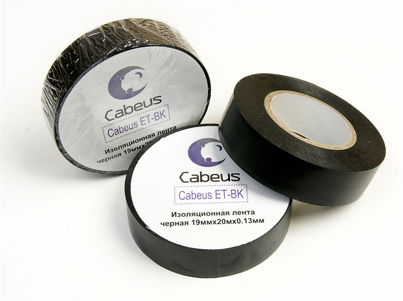 Изолента Cabeus ET-BK Изоляционная лента черная 19ммх20мх0.13мм