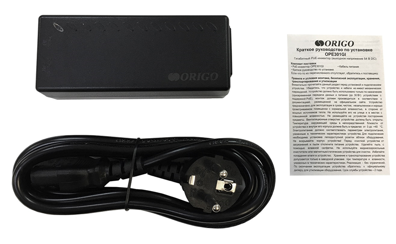 Инжектор ORIGO PoE-инжектор 802.3af/at, 1x1000Base-T LAN, 1x1000Base-T PoE Out, выход: 54 В DC