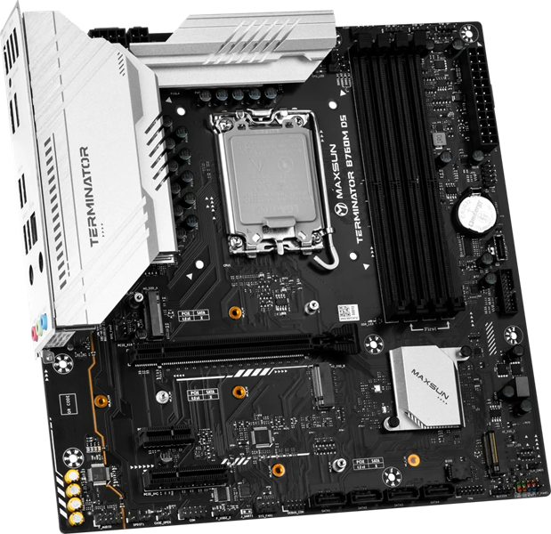 Материнская плата MAXSUN MS-Terminator B760M D5 V2, LGA1700, B760, 4*DDR5, 4*SATA3, 3*M.2, 2*USB 3.2, 3*USB 2.0, 1*PCIEx16, 1*PCIEx4, 1*PCIEx1, DP+HDMI, mATX