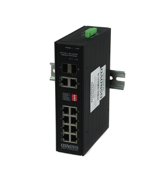 Промышленный PoE коммутатор Gigabit Ethernet OSNOVO SW-80822/IR Промышленный PoE коммутатор Gigabit Ethernet на 10 портов. Порты: 2 x GE (10/100/1000Base-T) с PoE BT (до 90W) + 6 x GE (10/100/1000Base-T) с PoE (до 30W) + 2 x GE RJ45 (10/100/1000