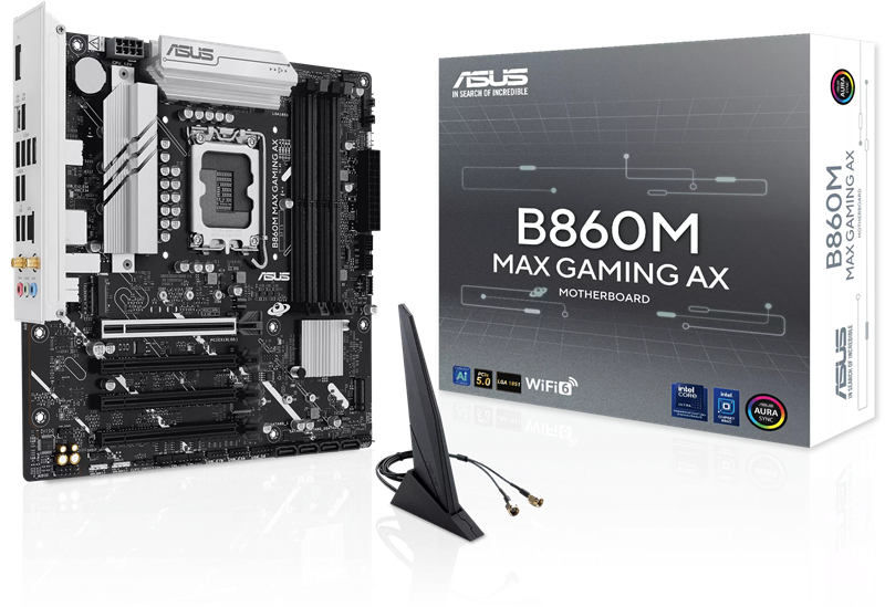 Материнская плата ASUS B860M MAX GAMING AX, LGA1851, B860, 4*DDR5, 4*SATA, 3*M.2, 4*USB 3.2, 4*USB 2.0, Type-C, 2*PCIx16, DP, mATX; 90MB1JZ0-M0EAY0