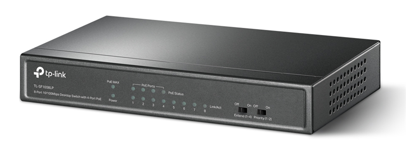 коммутатор TP-Link TL-SF1008LP, 8-Port 10/100 Mbps Desktop Switch with 4-Port PoE, 41 W, 250m