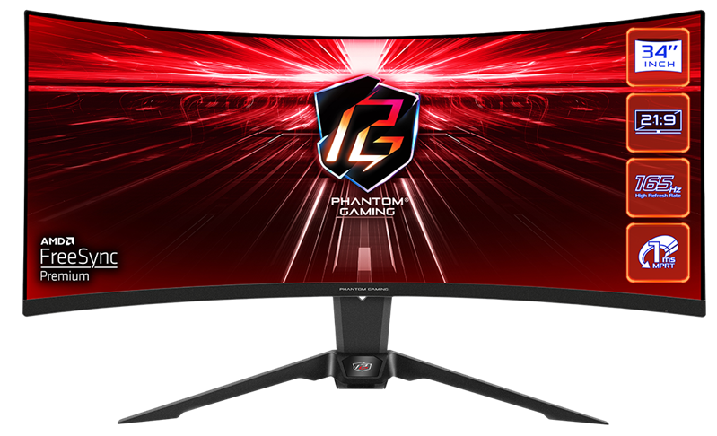 Монитор ASROCK 34" PG34WQ15R2B VA Curved 3440x1440 1 ms MPRT 550 cd 165Hz HDR 400 VESA HAS Tilt HDMI*2 DP Type C black