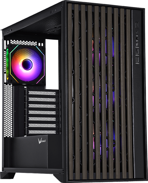 корпус Formula V Line TimberLine T0 Black, ATX, wood+plastic front, TYPE-C*1, USB3.0*2, FRONT 3x120mm FRGB, REAR 1x120mm FRGB