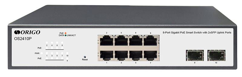 Коммутатор ORIGO Настраиваемый L2 PoE-коммутатор 8x1000Base-T PoE, 2x1000Base-X SFP, PoE-бюджет 120 Вт, комплект для установки в 19" стойку