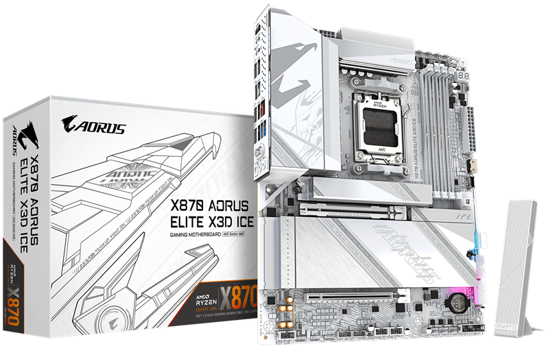 Материнская плата GIGABYTE X870 AORUS ELITE X3D ICE, AM5, X870, 4*DDR5, 2*SATA, 4*M.2, 6*USB 3.2, 1*USB 2.0, 2*Type-C, 3*PCIx16, HDMI, ATX