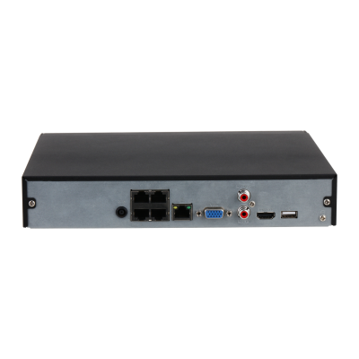 Видеорегистратор DAHUA 4-канальный IP-видеорегистратор с PoE, 4K и H.265+, ИИ Входящий поток до 80Мбит/с; сжатие: H.265+, H.265, H.264+, H.264, MJPEG; разрешение записи до 12Мп; накопители: 1 SATA III до 10Тбайт; восп