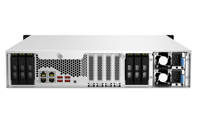 Система хранения данных QNAP ENTERPRISE 2U/18bay 6C 2,9GhzCPU/32Gb(upto128Gb)/12 SATA(3,5" 2,5")/6 HDD/SSD SATA(2,5")/4xUSB/3xExp.slot/2x2,5Gb 2x10Gb(BASE-T)/iSCSI/2xPS/no rail(RAIL-B02)/5YW TS-h1887XU-RP-E2336-32G-EU-RU
