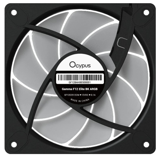 Вентилятор для корпуса Ocypus Gamma F12 Elite BK ARGB 3 IN 1, 120x120x25mm, 4-PIN PWM, 600-1800 RPM, 26 DBA MAX, HYDRO BEARING