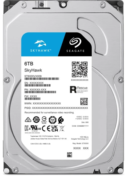 Жесткий диск Seagate SkyHawk HDD 3.5" SATA 6Tb, 5400 rpm, 256Mb buffer, 512e/4Kn, CMR, ST6000VX009, 1 year