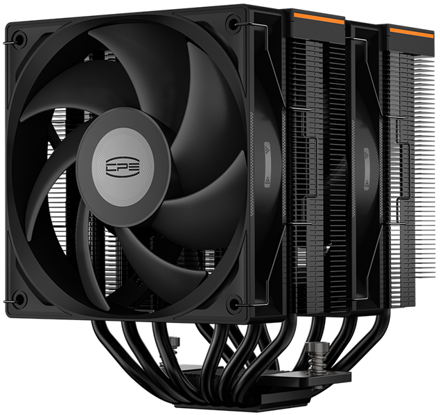 Кулер для процессора PCCooler RT620 Digital BK, 2x120mm FAN, 6 HEAT PIPES, 4-PIN PWM, 500-2200 RPM, 34.9 DBA, HYDRO BEARING, LED temp., LGA 1851/1700/1200/115X, AMD AM5/AM4