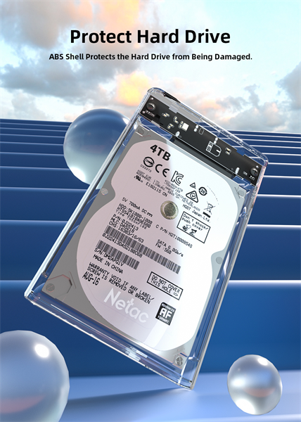 Внешний корпус для диска HDD/SSD Netac WH11 2.5 SATA to USB3.0 External HDD/SSD Case, Slide Transparent Cover, with USB3.0 C to C cable