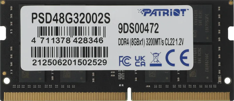 Оперативаня память Patriot SL DDR4 8GB 3200MHz SO-DIMM SINGLE 1*8GB CL22 22-22-22-52 1.2V (analog PSD48G320081S)