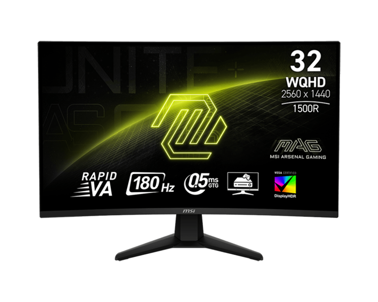 Мониторы MSI MAG 32CQ6F 31,5" 16:9 WQHD(2560x1440) Rapid VA Curve 1500R, 3500:1, 0,5ms(GTG), 100M:1,400nits,2xHDMI,DP,Tilt,IntPower,VESA,180Hz,Black,1y w-ty