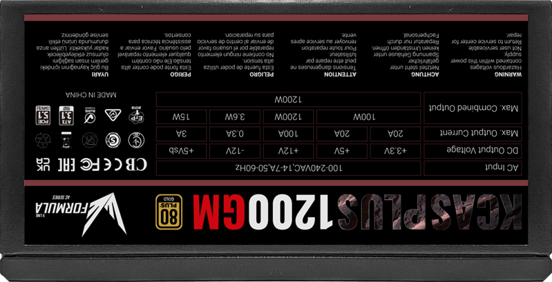 Блок питания Formula V Line KCAS PLUS 1200GM, 1200W, ATX3.1/PCIe5.1, APFC, 80+ Gold, 14cm Fan, Full Modular