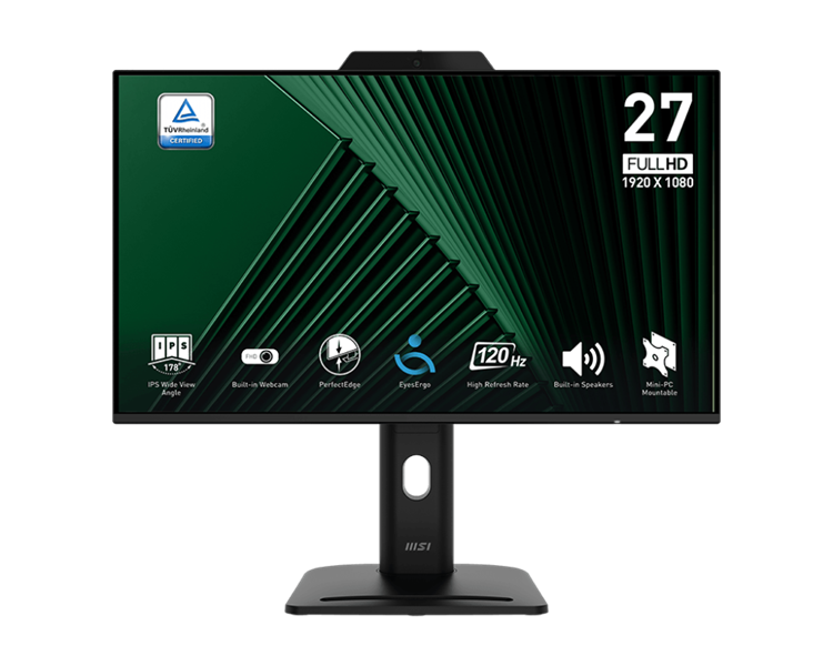 Монитор MSI PRO MP272PMG 27" 16:9 FHD(1920x1080) IPS Flat,Webcam,4ms(GTG),1500:1,100M:1,300nit,1xHDMI,1xDP,1xVGA,2xUSB-A,1xUSB-B,Speaker,Tilt,Swivel,Height,Pivot,VESA,120Hz,Black,1y war-ty
