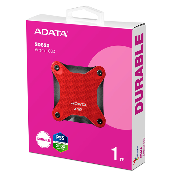 Внешний накопитель External SSD ADATA 1TB USB 3.2 Gen 2 (USB 10Gbps) R550/W480MB/s 3D NAND COLOR BOX red