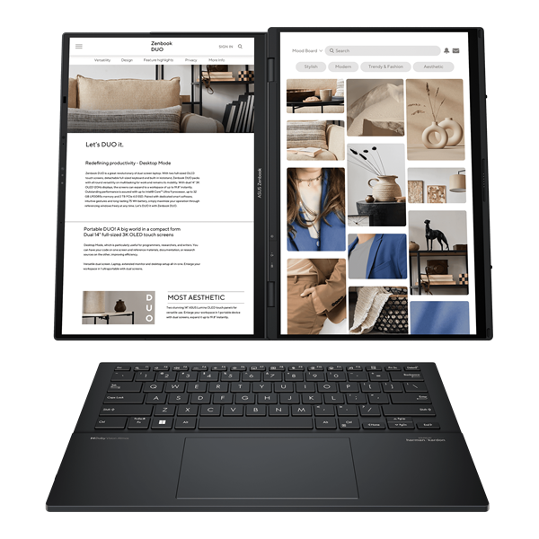 ASUS Zenbook Duo OLED UX8406MA-QL338W Intel® CoreUltra 7 155H 1.4 GHz LPDDR5X 16GB 1TB PCIE G4 SSD 14" OLED WUXGA BEND GLARE TOUCH(OGM),400NITS(HDR),DCI-P3:100% WIN11 HOME Inkwell Gray
