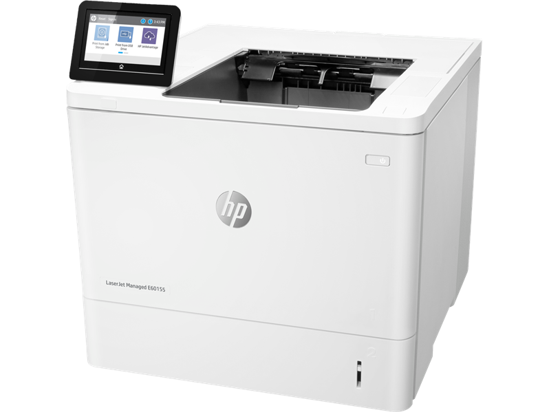 Принтер HP LaserJet Managed E60155dn Printer (A4, 1200dpi, 52ppm, 512Mb, 2 trays 100+550, duplex, USB/extUSBx2/GigEth, cartridge in box)