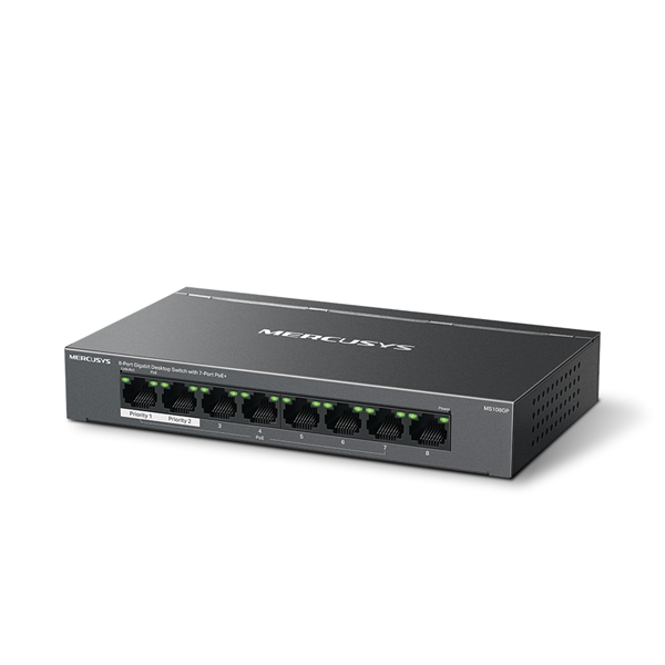 коммутатор Mercusys MS108GP, 8-Port Gigabit Desktop Switch with 7-Port PoE+