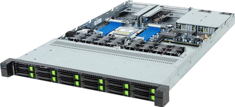 Шасси серверное Gigabyte Server Platform R163-Z35 Rev.3x / 1U / 1xAMD (9004/9005) / 1xHS / 12xDIMM / 12xSFF NVME/SAS/SATA + 1xM.2 PCIe Gen3 / 1x1GbE / 2xOCP 3.0 / 2xFHHL / 2x1300W / Rails / 1Y