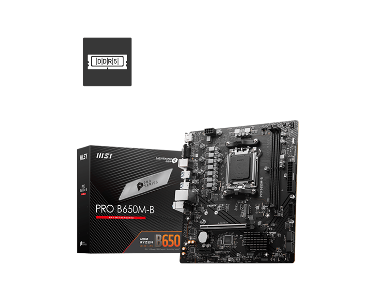 Материнская плата MSI PRO B650M-B,B650,AM5,2DDR5,1PCI-Ex16,1PCI-Ex1,1M.2,4SATA3,6USB3.2 Gen1,6USB2.0,HD Audio