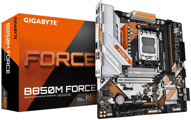 Материнская плата GIGABYTE B850M FORCE, AM5, B850, 2*DDR5, 4*SATA, 3*M.2, 3*USB 3.2, 2*USB 2.0, Type-C, 2*PCIx16, 1*PCIx1, DP+HDMI, mATX