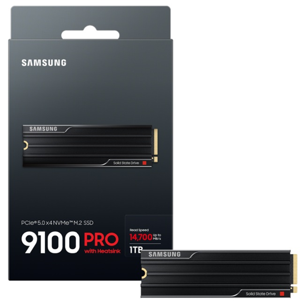 Твердотельный накопитель SSD M.2 (PCI-E NVMe 2.0 Gen 5.0 x4) 1Tb Samsung 9100 PRO (R14800/W13400MB/s) with Heatsink, 1year