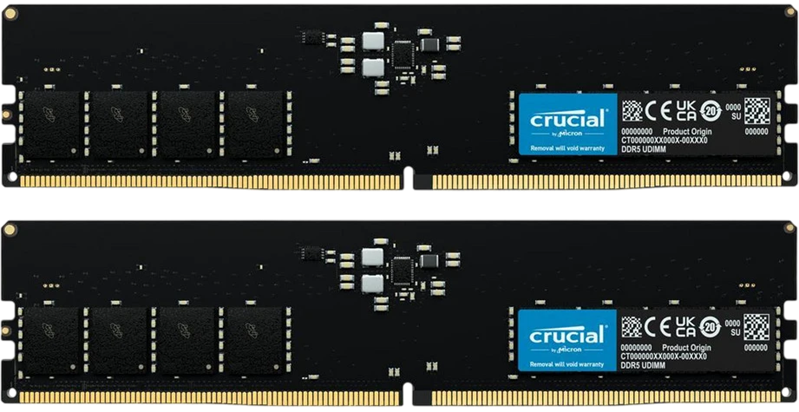 Оперативная память Crucial by Micron DDR5-5600 64GB Kit (2x32GB) UDIMM CL46 Black 1.1V, 1 Year Warrаnty