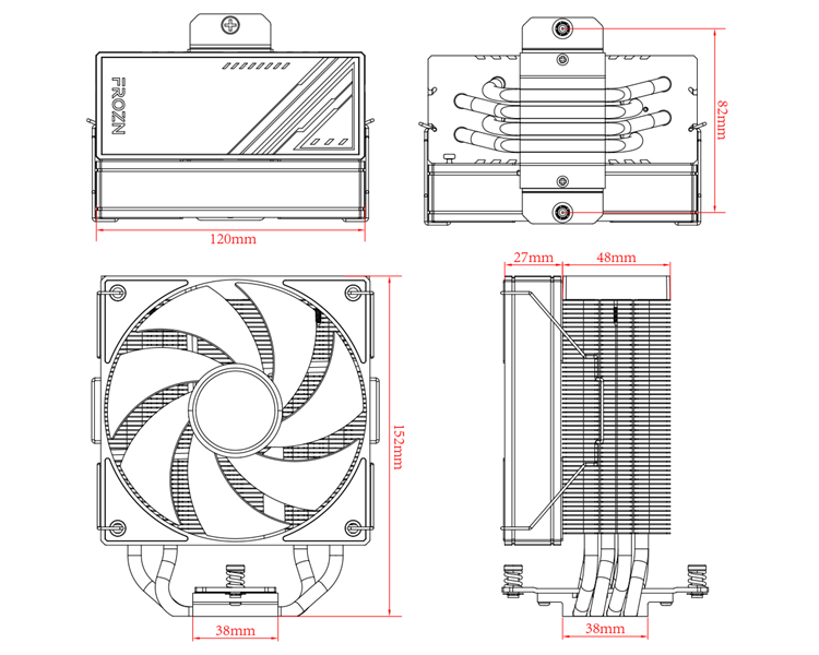 Кулер для процессора ID-COOLING FROZN A410 ARGB LGA1700/1200/115X/AM5/AM4 (10шт/кор, TDP 220W, PWM, 4 тепл.трубки прямого контакта, ARGB FAN 120mm, черный) RET